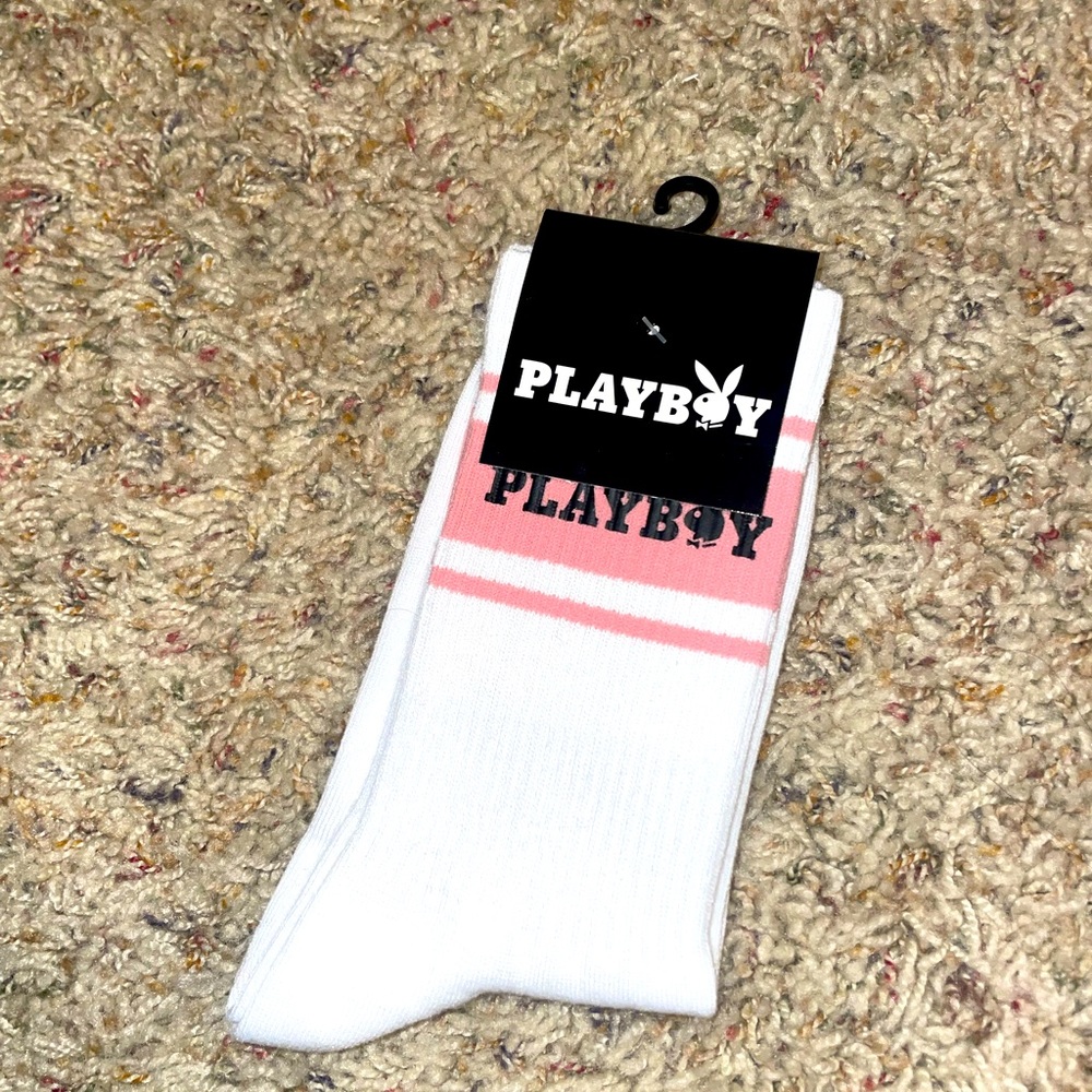 Playboy pink and white sexy bunny 🐰 Varsity Logo Tube Socks